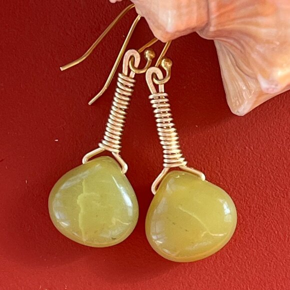 Handmade Jewelry - Jade Teardrop Earrings, Wire Wrapped, Handmade Dangle Earrings